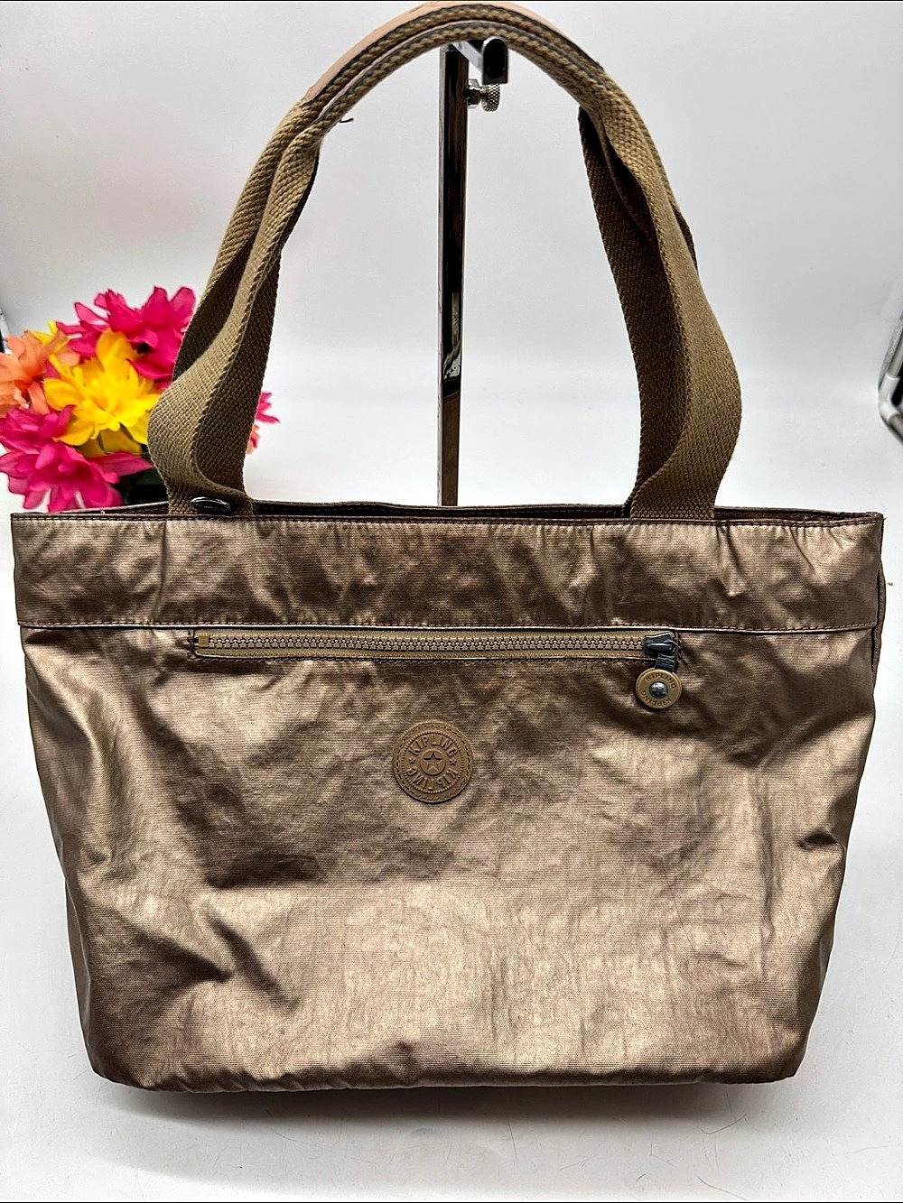 Kipling Metallic Rose Gold Tote Bag